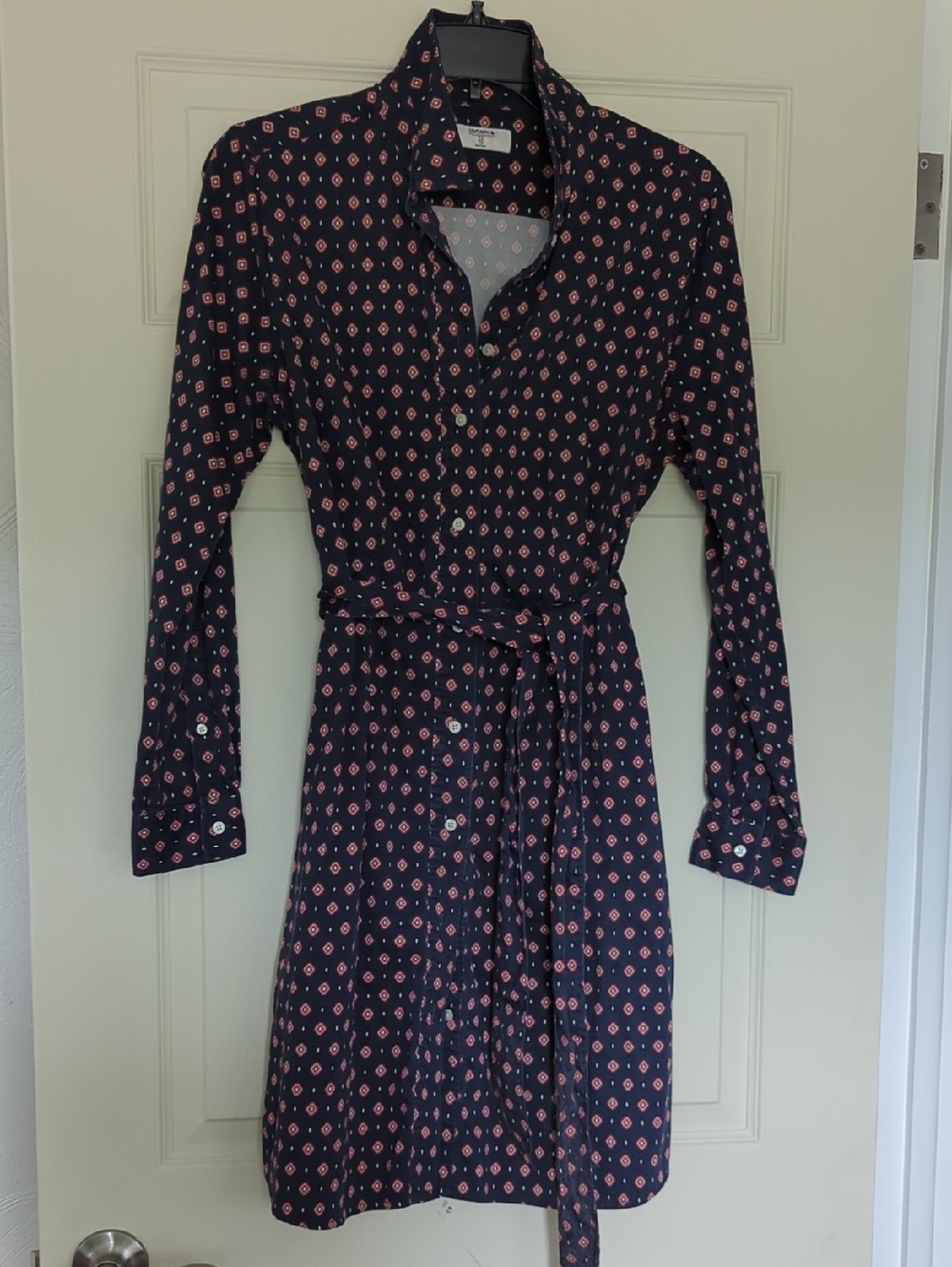 UNTUCKit Navy Shirt Dress with Pink Diamond Print
